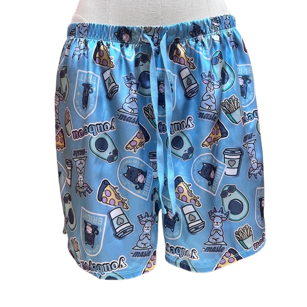 Unisex Justice Cartoon Print Lounge Satiny Drawstring Shorts -Size 20/22 Plus